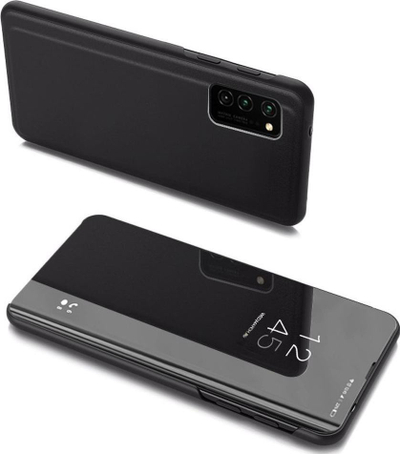 Заштитна маска Clear View за Samsung Galaxy A03s, преклопен капак, функција држач, црна