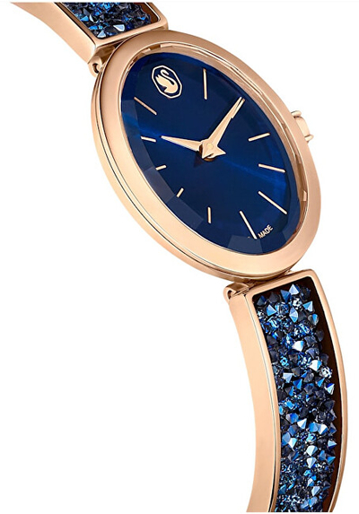 Orë dore për femra Swarovski Crystal Rock Oval 5656822, ari rozë/e kaltër e errët