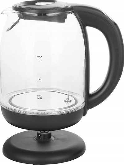 Електричен ѓезве Emerio WK-119255.5, стакло, без кабел, црн