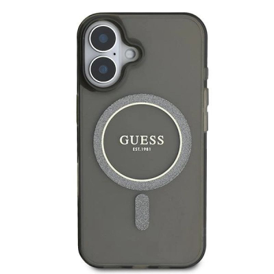 Mbulesë telefoni Guess IML Glitter Circle MagSafe, për iPhone 16 Plus 6.7", transparente, e zezë