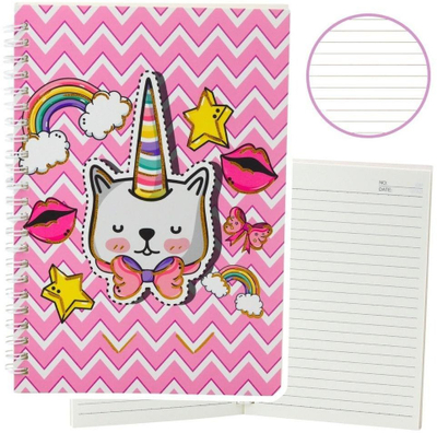 Fletore me vija Notebook Cat Unicorn With Bow, A5, 60 fletë, rozë
