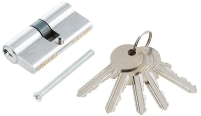 Цилиндар за врата CYLINDER LOCK 60mm, 30x30, хром, 5 клучеви
