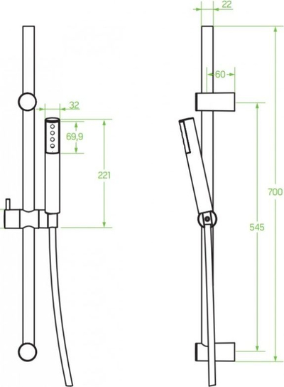 Set dushi Laveo Pretto, shinë 70 cm, zorë 1.5 m, i zi