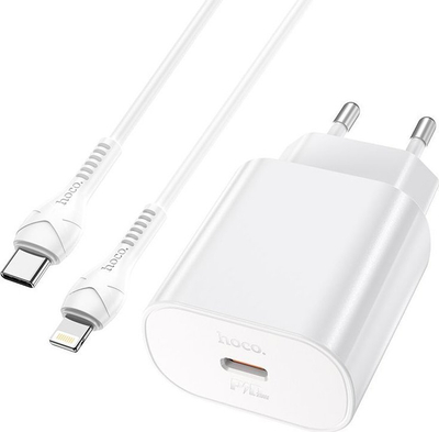 Karikues me kabllo Hoco Jetta N22, USB-C 25W PD QC3.0, USB-C në Lightning, i bardhë