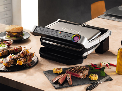 Grill elektrik Tefal OptiGrill+ GC712D, sipërfaqe jo ngjitëse, inox, gri