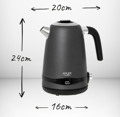 Çajnik elektrik Adler AD 1295, 1.7L, çelik inox, gri satin