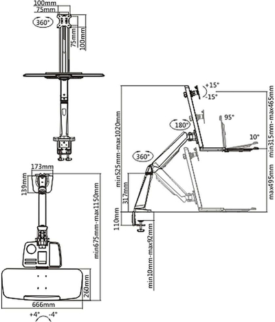 Држач за биро Maclean Brackets MCE45954, за монитор и тастатура, ротирање 360°, сребрен
