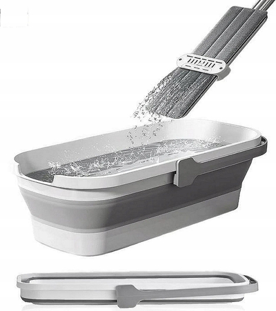 Set pastrimi me mop rrotullues 4 në 1 Flat Rotary, me kovë silikoni të palosshme dhe shtrydhës