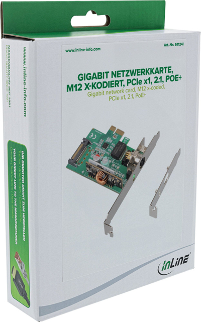 Kartë rrjeti InLine Gigabit, PCIe x1, PoE+, M12 X-coded