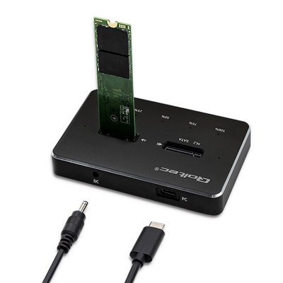 Doking stacion Qoltec 50310, për 2 SSD M.2 SATA, USB Type C, i zi