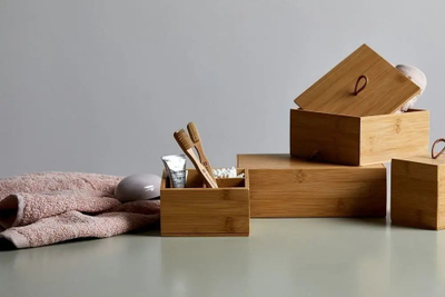Kuti organizuese WENKO Terra Bamboo, me kapak, 22 x 7 x 15 cm, kafe natyrale