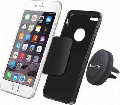 Mbajtëse magnetike për makinë Techly 022298, për telefon dhe GPS, rrotullim 360°, e zezë