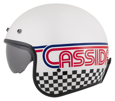 Helmetë moto CASSIDA Oxygen 2.0 Rondo, e hapur, mburojë dielli, e bardhë perlë kuqe blu e zezë