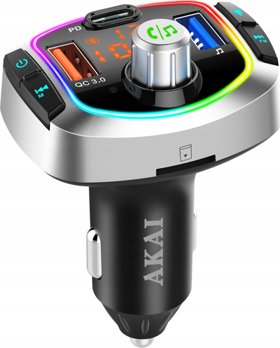 Modulator FM për makinë AKAI FMT-63BT, Bluetooth, USB edhe Micro SD, i zi