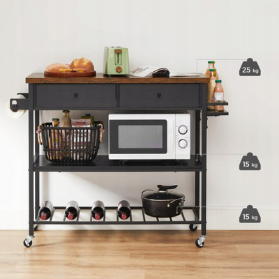 Kitchen island Oskar kki003b01, 119x45x91 cm, stil rustik, i zi me kafe