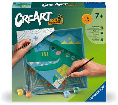 Set pikturimi Ravensburger CreArt Do It Together Crocodile, pikturim me numra, 3 kanavaca, shumëngjyrësh