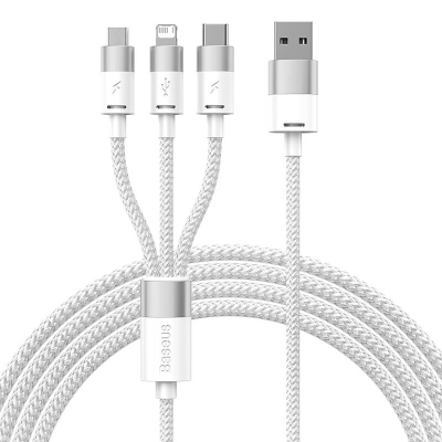 Kabllo karikimi Baseus CAXS000002, 3 në 1, 1.2m, e bardhë