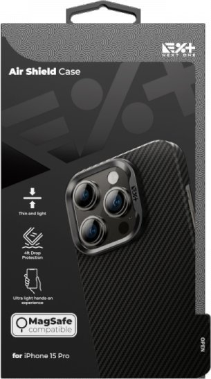 Mbrojtëse telefoni Next One Carbon Case, për iPhone 15 Pro, MagSafe, e zezë