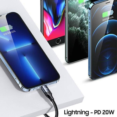 Kabllo karikimi Usams US-SJ550 U71, USB C në Lightning dhe USB C, 100W 1.2m, e zezë