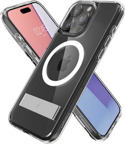 Futrollë Spigen Ultra Hybrid S MagFit për iPhone 15 Pro Max, me MagSafe, me stand, transparente
