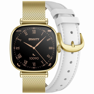 Smartwatch për goca Gravity GT32-2, bën telefonata, me rrip metalik edhe lëkure, ngjyrë e artë