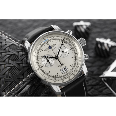 Orë burrash Zeppelin 100 Years ED.1 7690-1, kronograf quartz, 50M, e zezë e bardhë