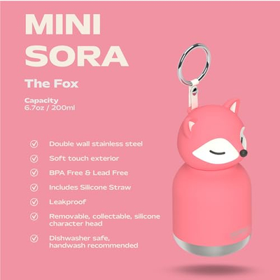 Shishe uji Asobu Mini Bestie Sora, 200ml, çelik inoksi, rozë