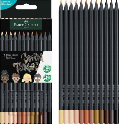 Set lapsash me ngjyra Faber-Castell Black Edition Skin Tones, 12 copë, shumëngjyrëshe