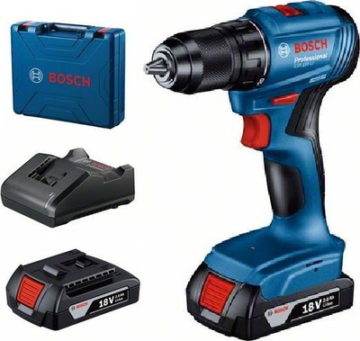 Stërvitëse kaçavidë me bateri Bosch GSR 185-Li, 18V, 2x 2Ah, blu