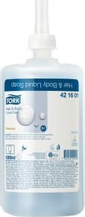 Sapun i lëngët Tork S1, 1L, për duar, trup e flokë, blu