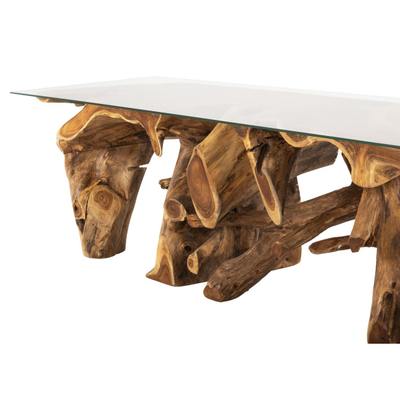 Tavolinë për kafe rrënjë teak xham 140×45×40 cm (HM9396)