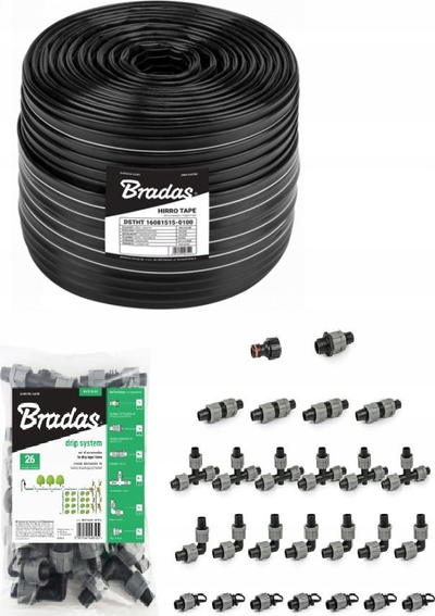 Shirit ujitjeje me pika Bradas Hirro Tape, 16mm, 100m, i zi