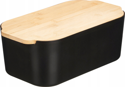 Kuti buke plastike dhe bambu, 18.5x33x12cm, e zezë