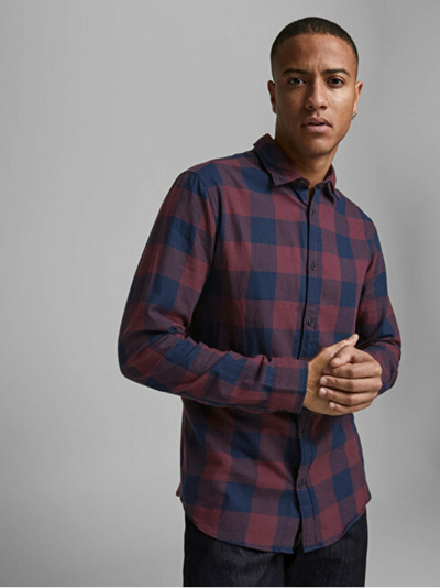 Këmishë Jack&Jones JJEGINGHAM Slim Fit, e kuqe e errët