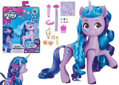 Set lodër My Little Pony Izzy Moonbow Style of the Day, figurine me gjëra për flokët, për stilime kreative, me ngjyra nga të gjitha