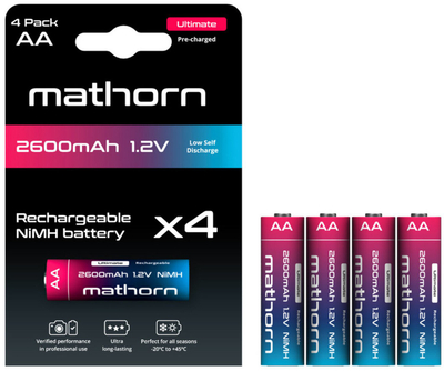 Paketë baterish të rikarikueshme Mathorn Ultimate NiMH, 4 copë AA, 2600mAh