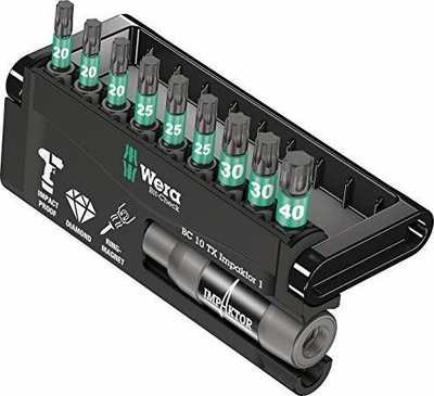 Set bitash Torx Wera Impaktor 8767-9, 10 copa, me mbajtës magnetik, i zi