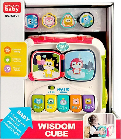 Lodër edukative LeanToys Wisdom Cube, kub multifunksional, pianino dhe sorter formash, shumëngjyrëshe