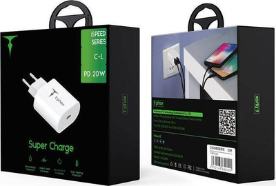 Karikues T-Phox iSpeed Charger, 1x USB C 3A 20W PD, i bardh