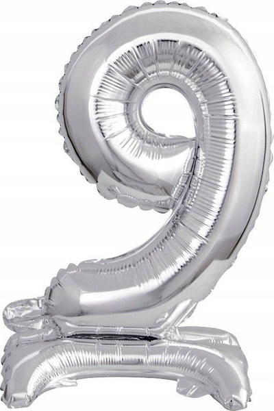 Balon dekorativ i vogël me numrin 9, 22 x 40 cm, argjend