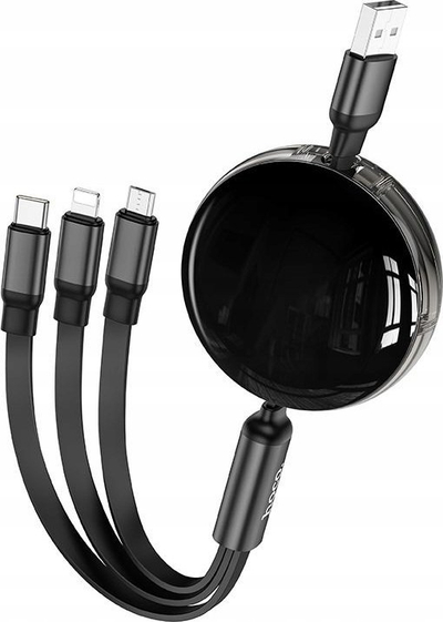 Kabllo karikimi Hoco X78 3n1, USB A në Lightning Micro USB Type C, 1m, 2A, e zezë