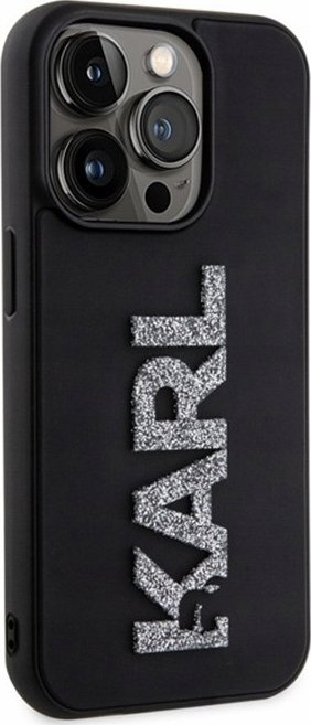 Kapak telefoni Karl Lagerfeld 3D Rubber Glitter Logo, për iPhone 15 Pro Max 6.7", i zi