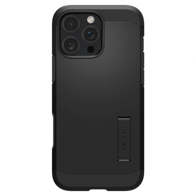 Mbulesë telefoni Spigen Tough Armor T MagFit për iPhone 16 Pro Max, me këmbëz, kompatibile MagSafe, e zezë