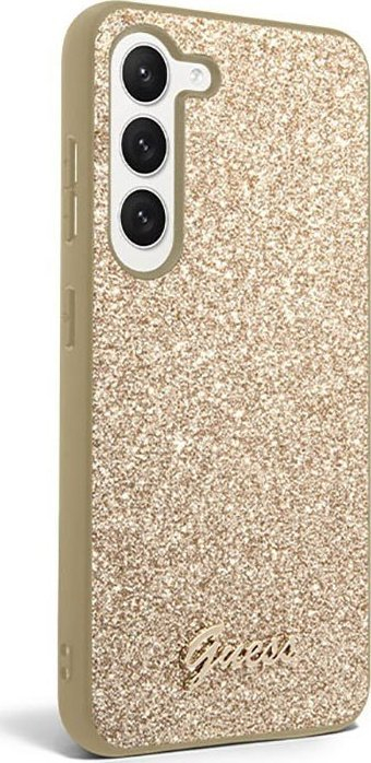 Këllëf telefoni Guess Glitter për Samsung Galaxy S23, plastikë dhe TPU, me shkëlqim, ngjyrë ari