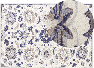 Tapet leshi KUMRU Wool Area Rug, 160 x 230 cm, model dekorativ, bezhë dhe blu