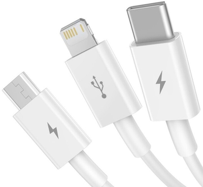 Kabllo BASEUS Superior 3në1, USB-A - USB-C/micro USB/Lightning, 1.5m, e bardhë