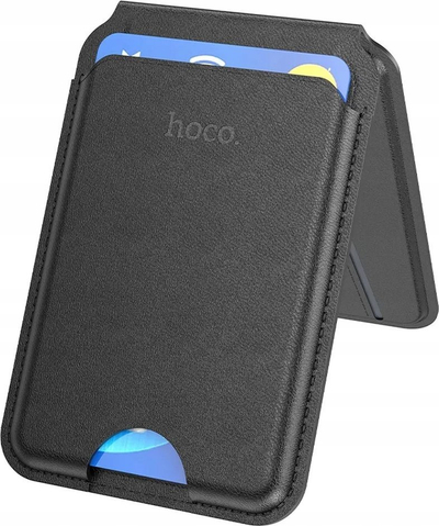 Portofol magnetik HOCO 2 në 1 për iPhone 16 17 Pro Max, lëkurë PU, me këmbë mbajtëse, i zi