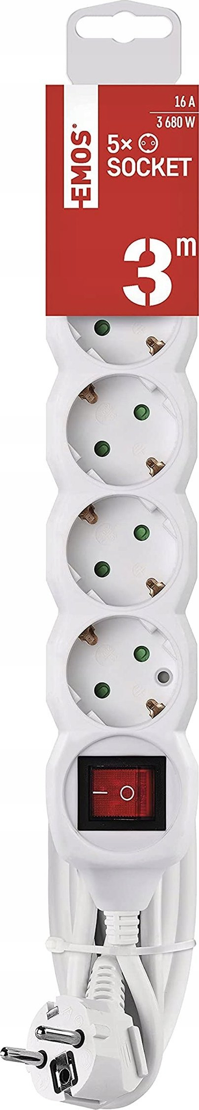 Zgjatës elektrik Emos P1523, 5 porta, 3m, i bardhë