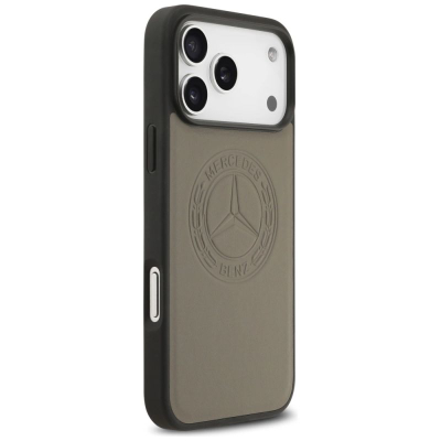 Kapak telefoni Mercedes Leather Vintage Logo MagSafe, për iPhone 17 Pro Max, lëkurë, bezhë