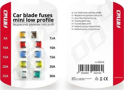 Set siguricash mini blade AMiO Fuse Set 02216, 10 copë, shumëngjyrëshe